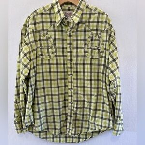 Rockmount Ranch Wear Tru West Pearl Snap Western Shirt Lucky Horseshoes Plaid XL